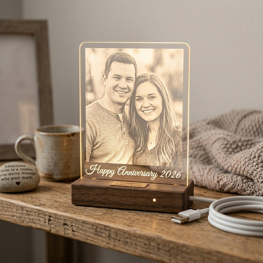 Personalized LED Glass Photo Light - Customized Anniversary Gift - Order Get $20 Off